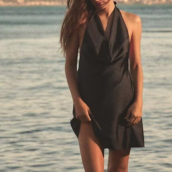 Black Slim-Fit Halter Dress