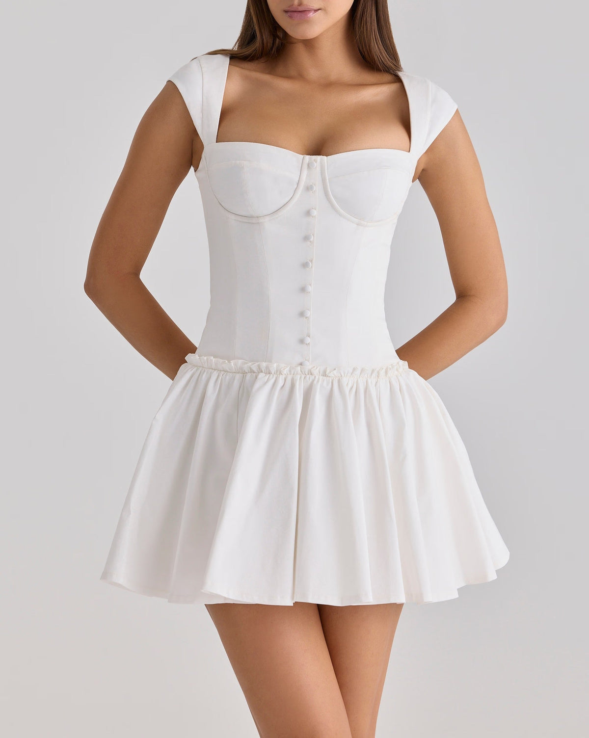 Sweet Romantic First-Love White Square-Neck Dress