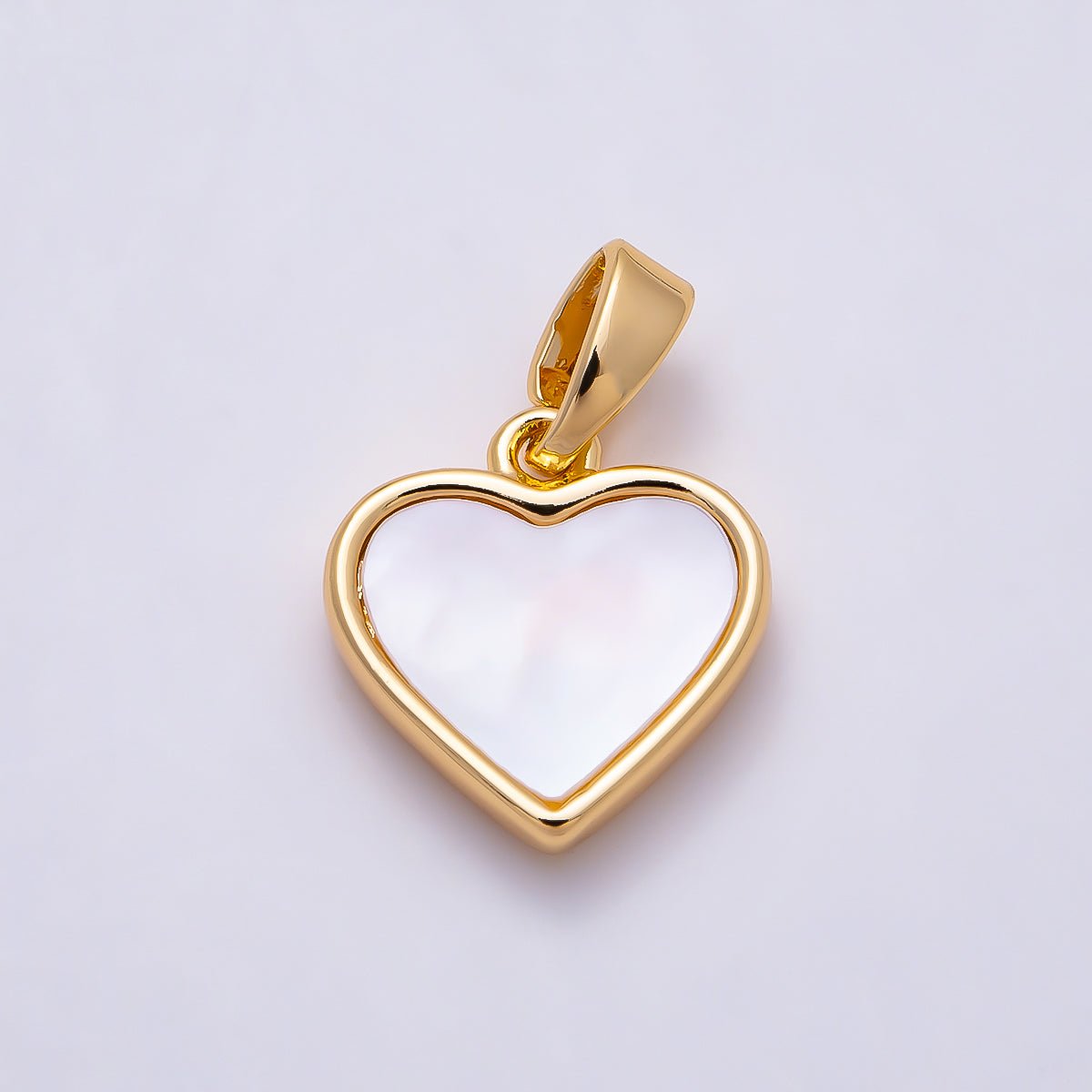 16K Gold Filled 12mm Shell Pearl Heart Bezel Charm | Charms-01503