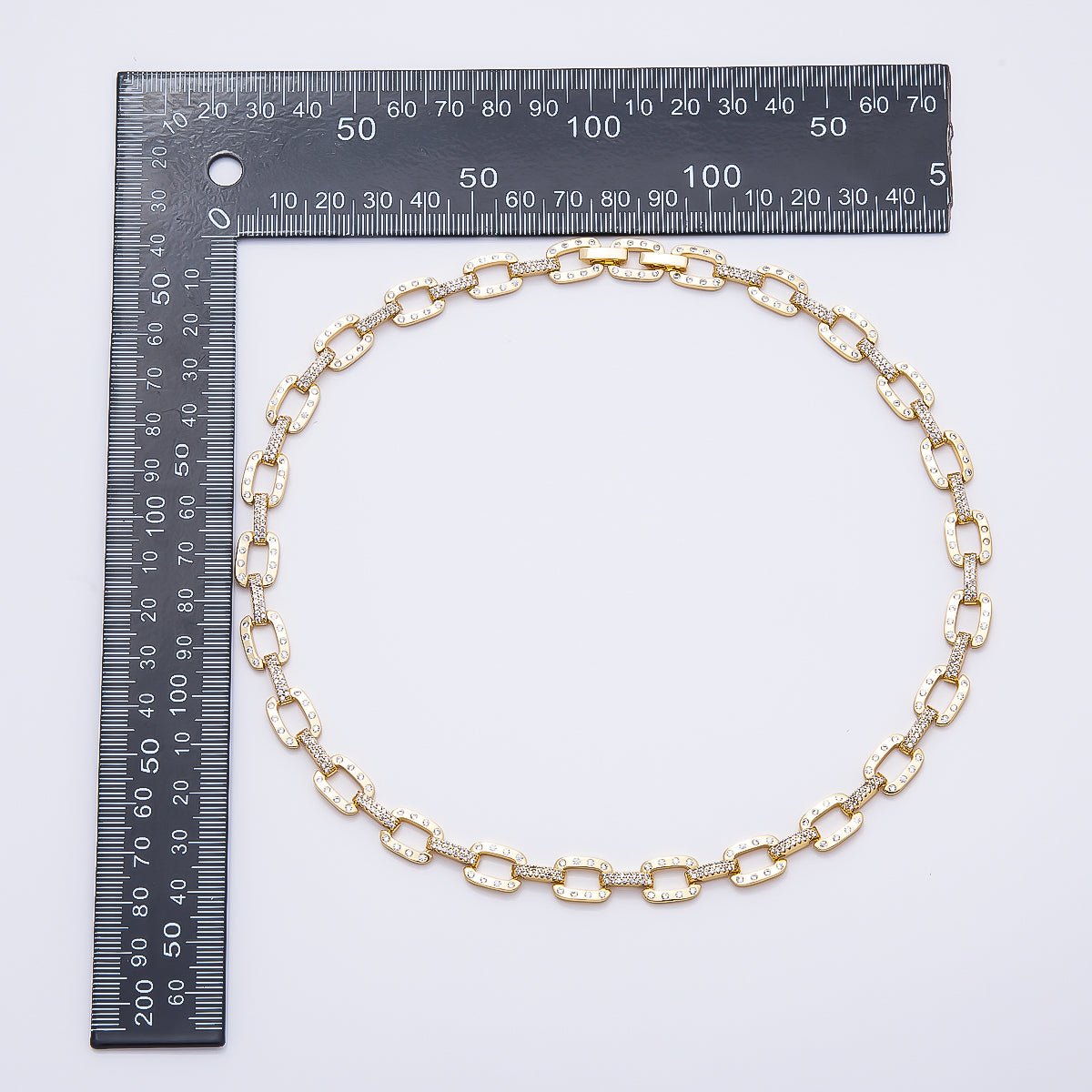 16K Gold Filled 9mm Clear Micro Paved CZ Dotted Paperclip 18 Inch Necklace | WA-04759