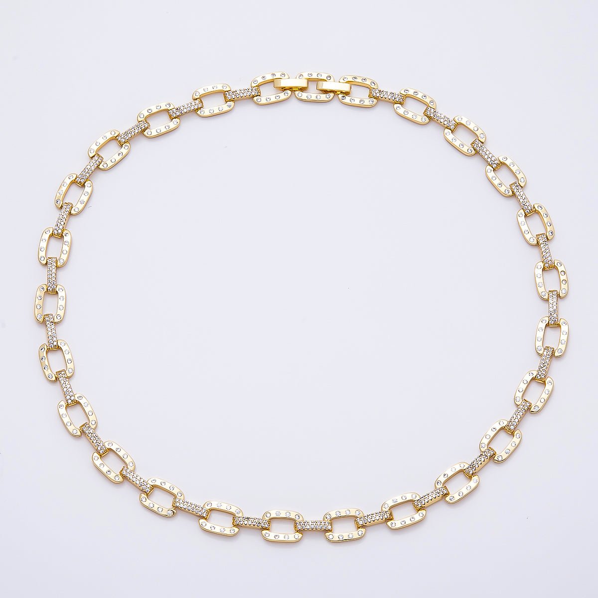 16K Gold Filled 9mm Clear Micro Paved CZ Dotted Paperclip 18 Inch Necklace | WA-04759