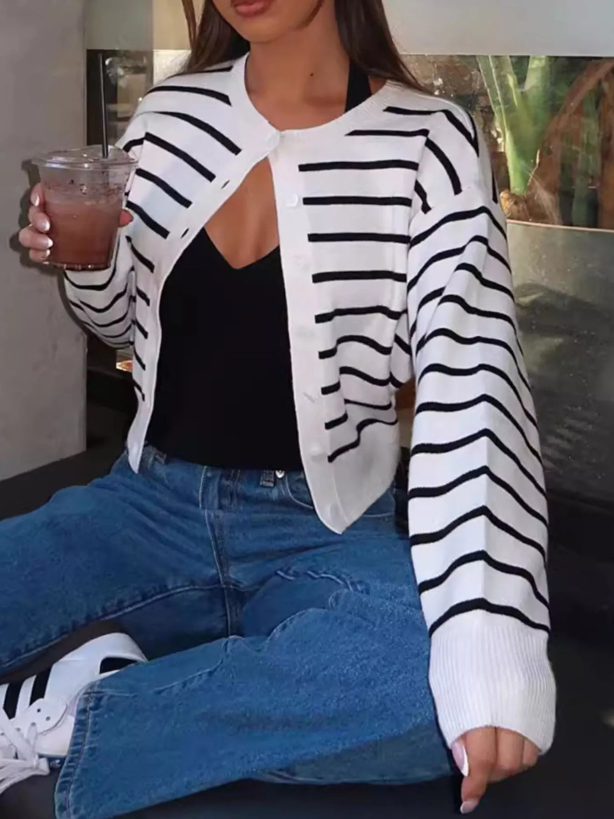 Striped Button Up Cardigan